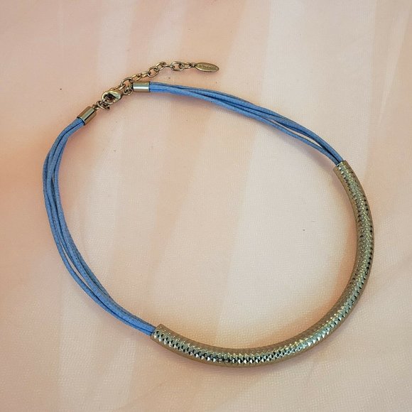 SALE! St. Thomas Blue Cord Necklace With Gold Accent - Picture 5 of 6